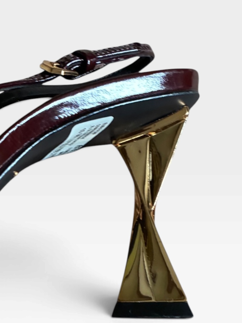 Schutz Elisha Burgundy Maplewood Patent Leather Slingback Pumps Gold Heels 10.5 - Picture 7 of 15